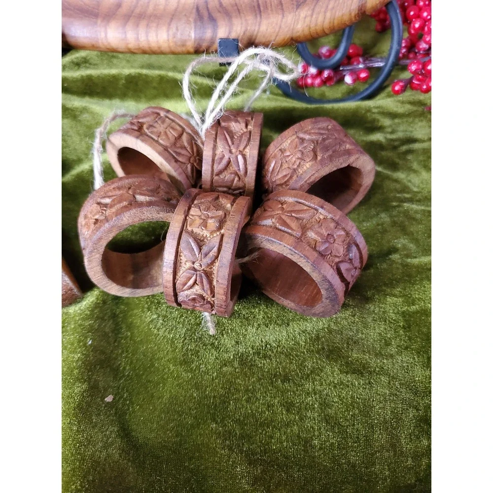 Vintage Dansk Wood‎ carving/cheese Board salad forks  napkin rings hostess set